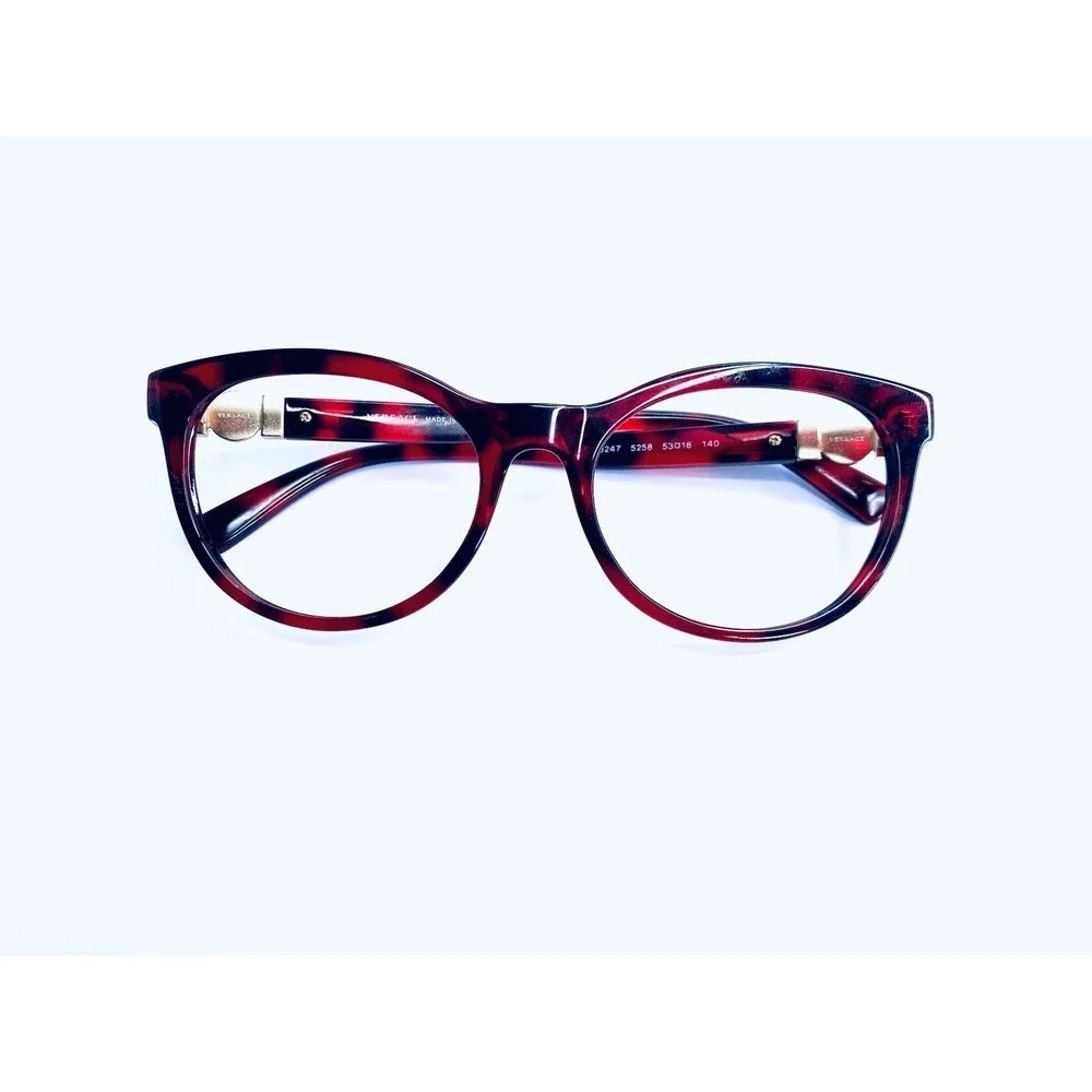 Versace Red Tortoise Gold Medusa Temple Eyeglasses Italy MOD 3247 53 18 140